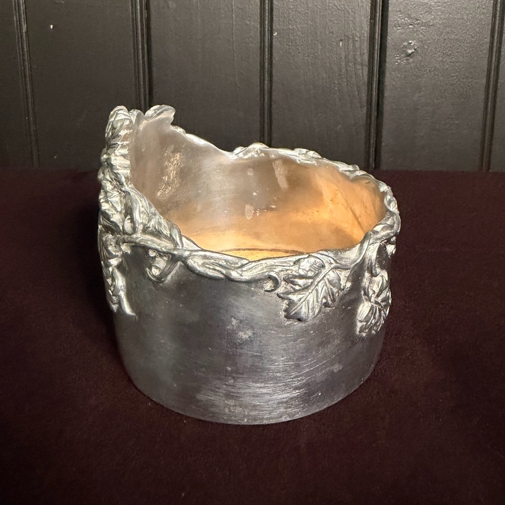Vintage Ornate Silver Cuff with Leaf and Berry Wine Bottle Coaster - Picture 4 of 9